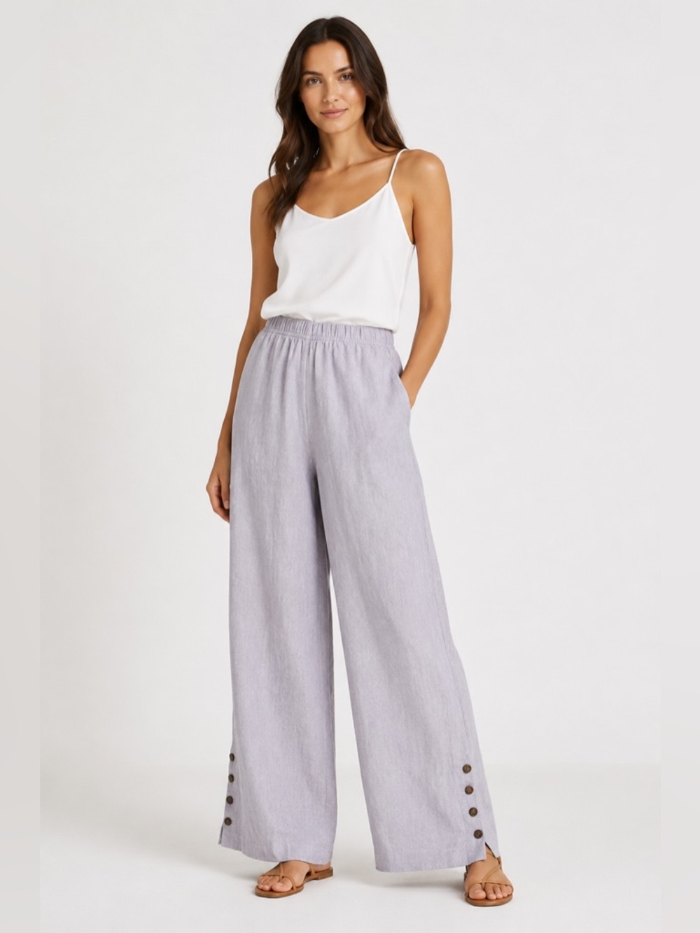 John Mark linen wide-leg pants Lavender XL